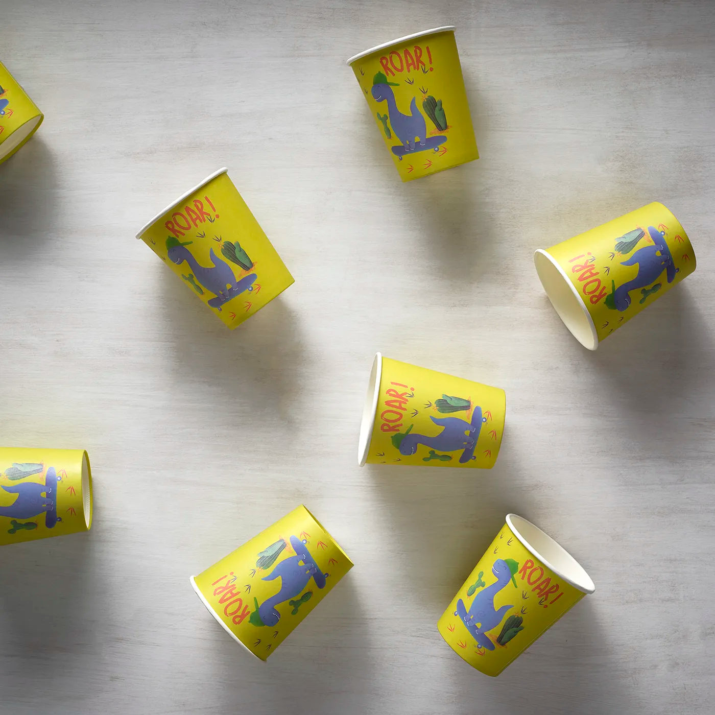 Kids Birthday Paper Cups disposable tableware set for kids birthday party with a fun Dinosaur Theme. 
