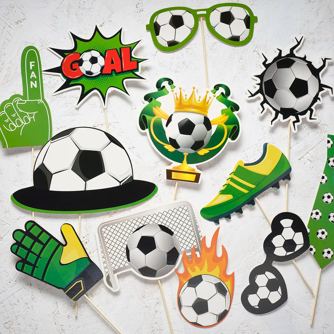 Kids Birthday Photo Booth Props x25pcs with a Football Theme. 