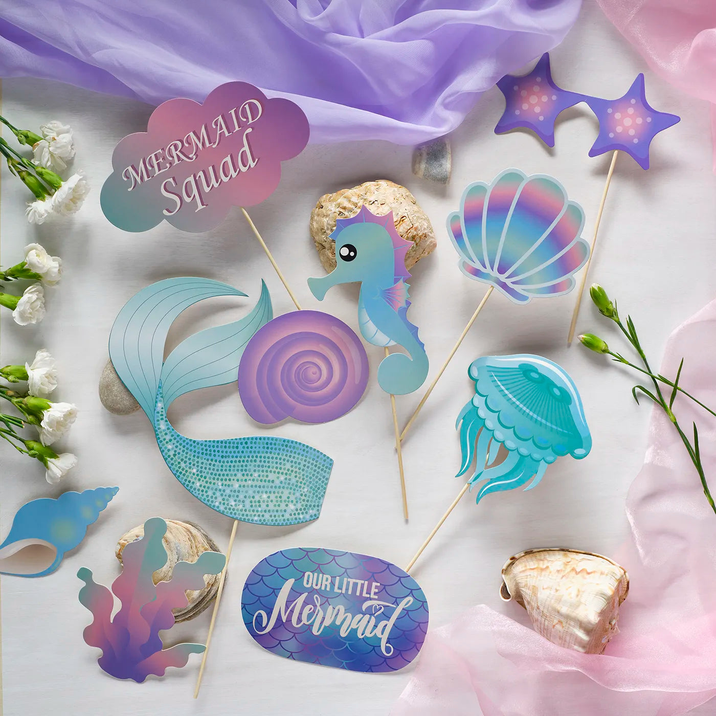 MERMAID theme - kids party face masks and props included
