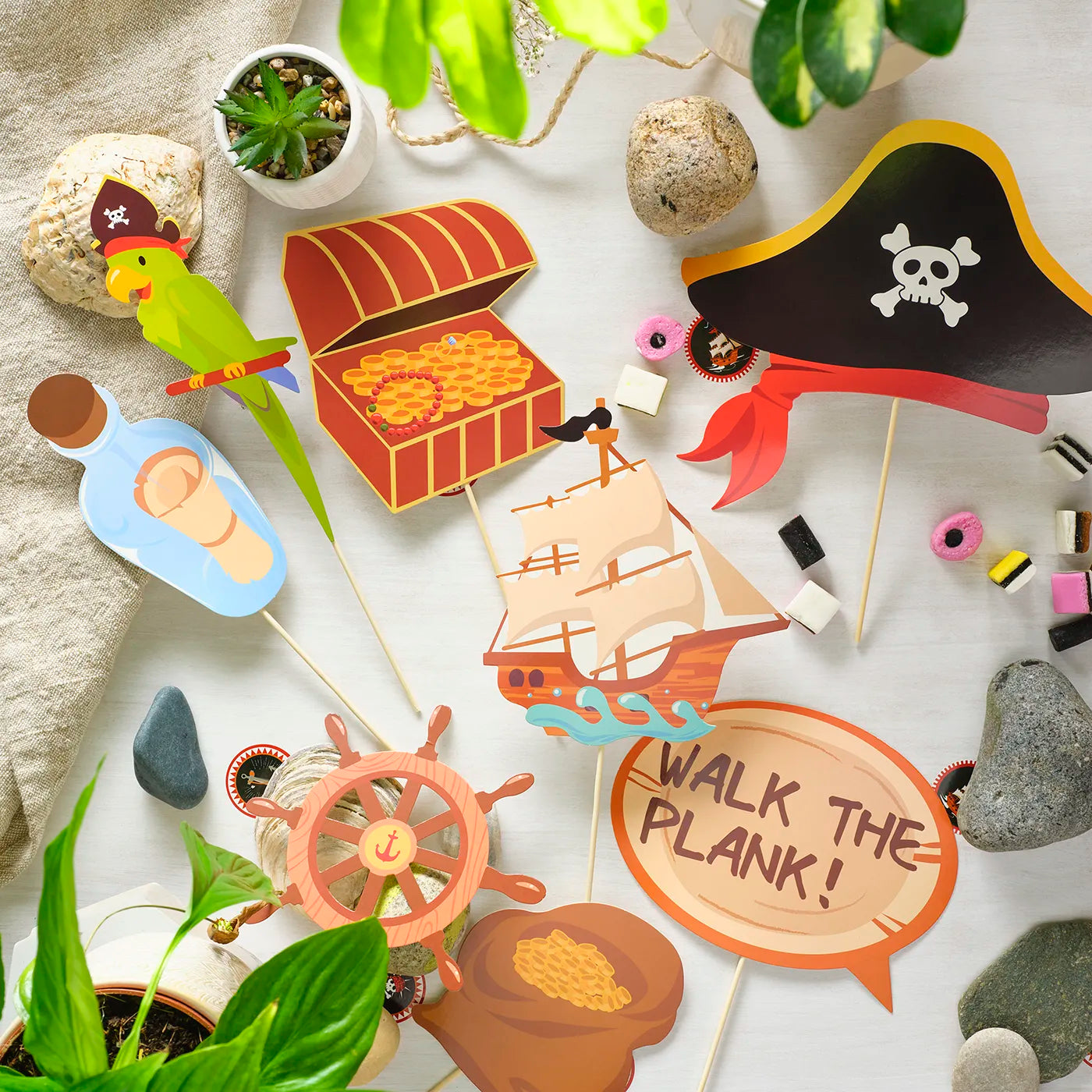 Kids Birthday Photo Booth Props x25pcs with a Pirate Theme. 