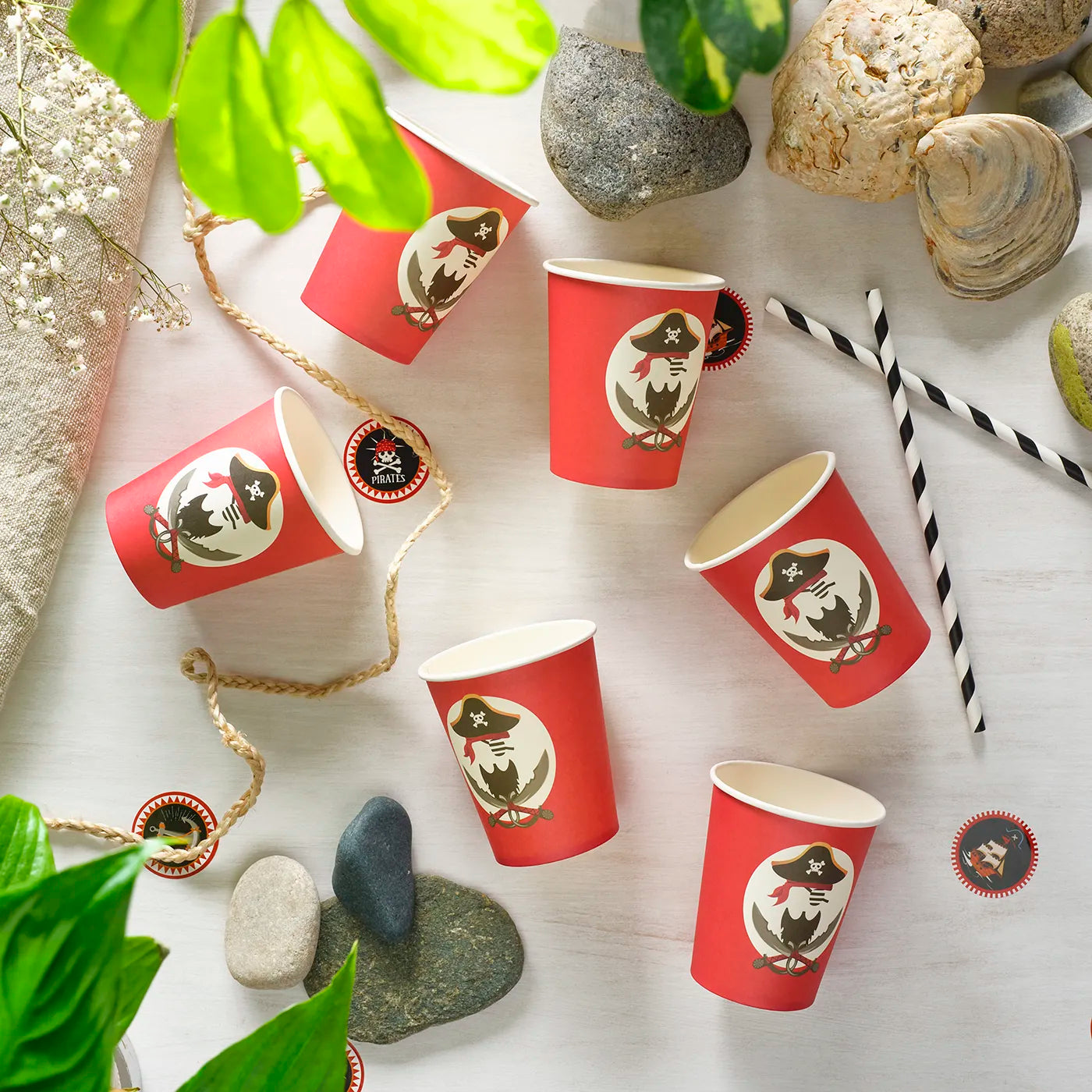 Kids Birthday Paper Cups disposable tableware set for kids birthday party with a fun Pirate Theme. 