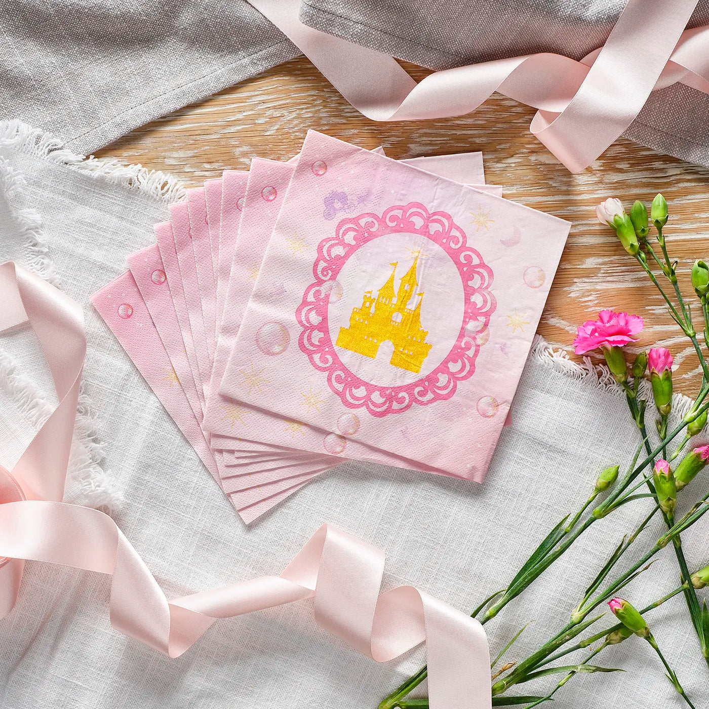 Kids Birthday Napkins, disposable tableware set for kids birthday party with a fun Princess Theme. 