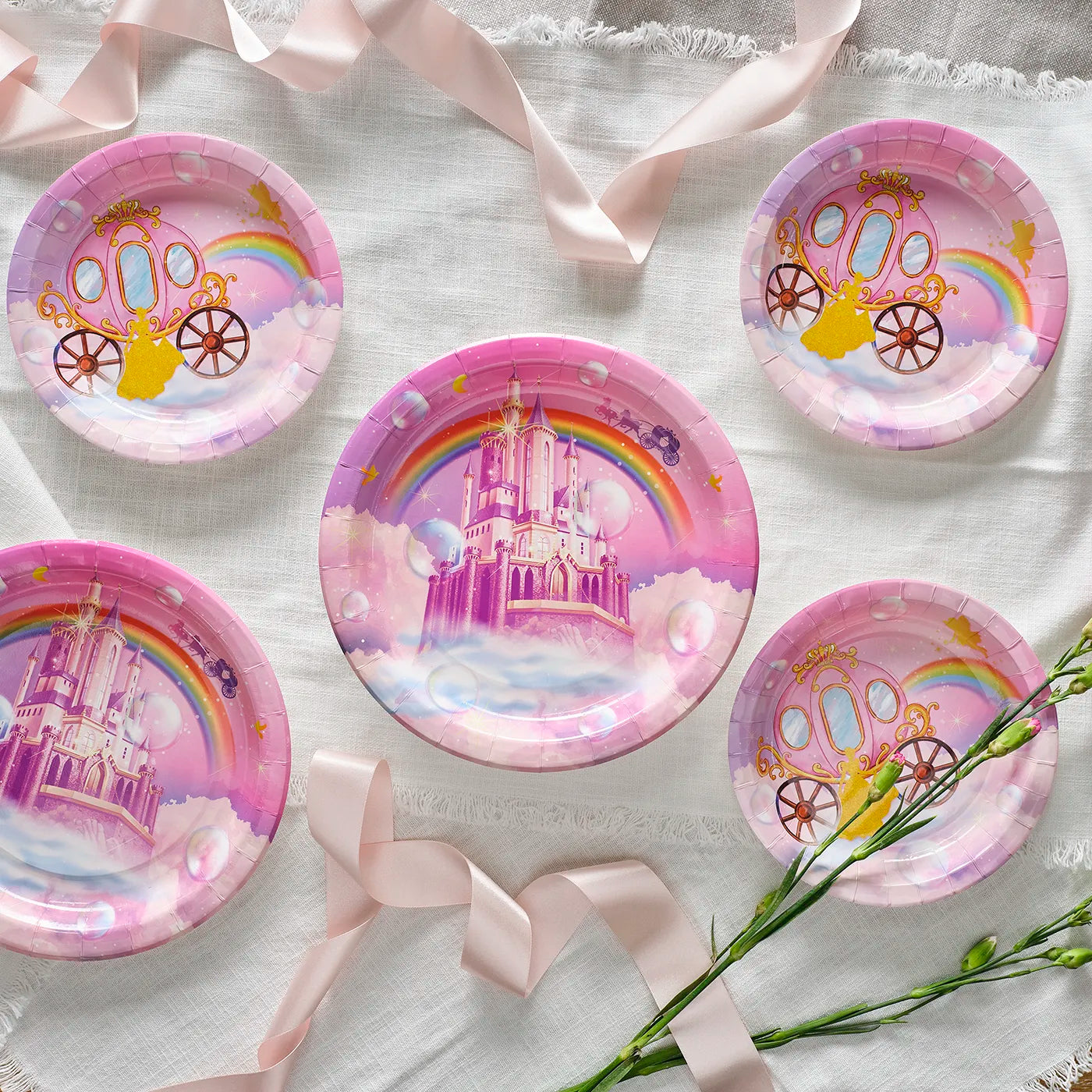 Kids Birthday Paper Plates, disposable tableware set for kids birthday party with a fun Princess Theme. 