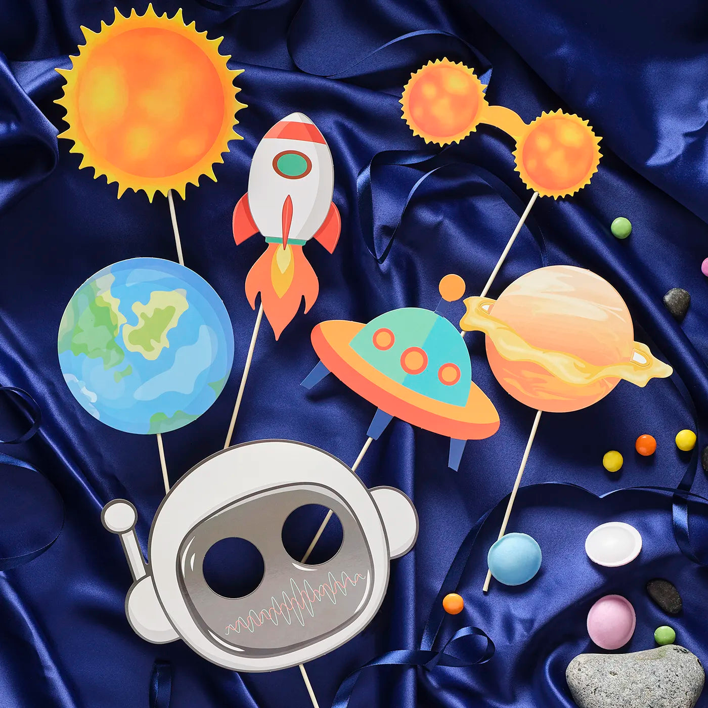 Kids Birthday Photo Booth Props x25pcs with a Space Theme. 