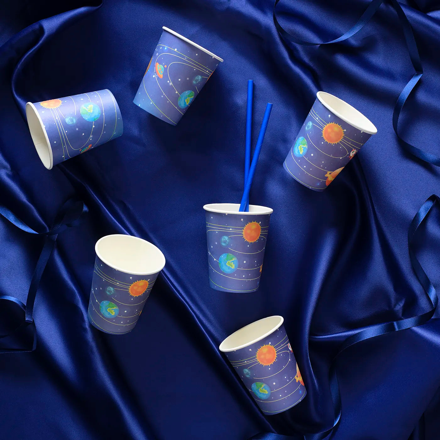 Kids Birthday Paper Cups disposable tableware set for kids birthday party with a fun Space Theme. 